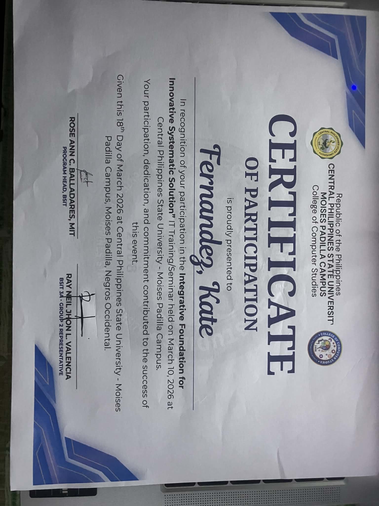 Certificate of Completion